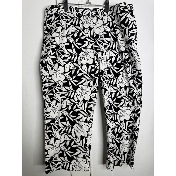 Lands' End Pants - Lands End Pants, Black/White Floral 18W Tropical Floral Resort Career